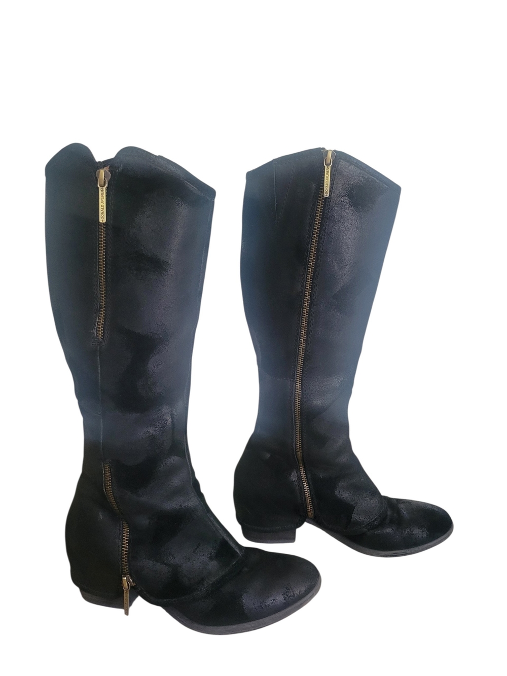 Donald J. Pliner Black Leather Devi3 Knee Boots with Gold Zippers